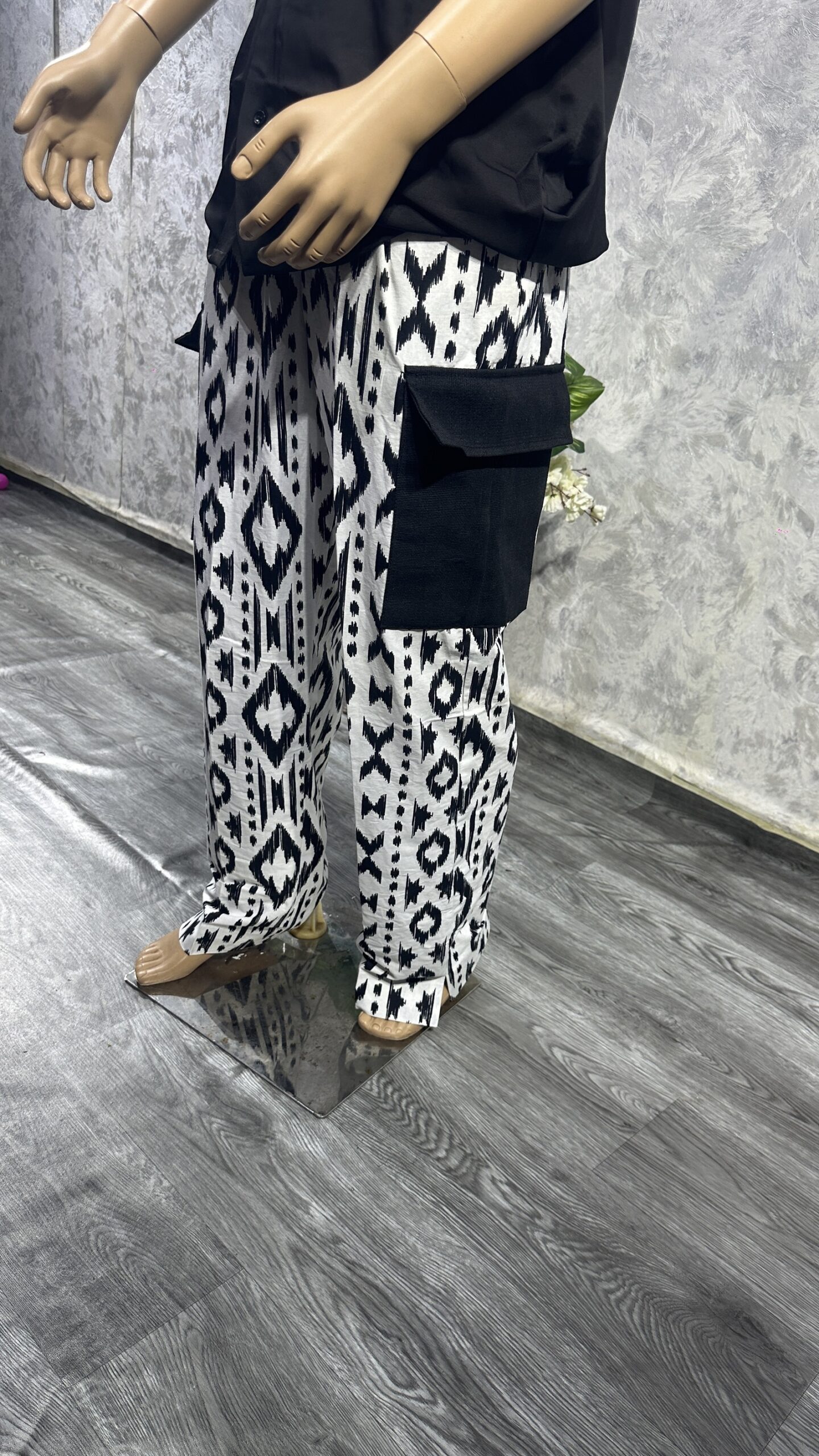 Unisex Tribal Print Cargo Pants and Top – Monochrome Street Luxe by Hefé Clothing - Image 3