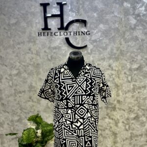 Unisex Tribal Print Short-Sleeve Shirt – Bold Monochrome Expression by Hefé Clothing