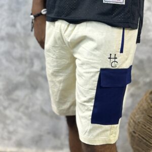 Men’s Cream Cargo Shorts with Navy Utility Pockets