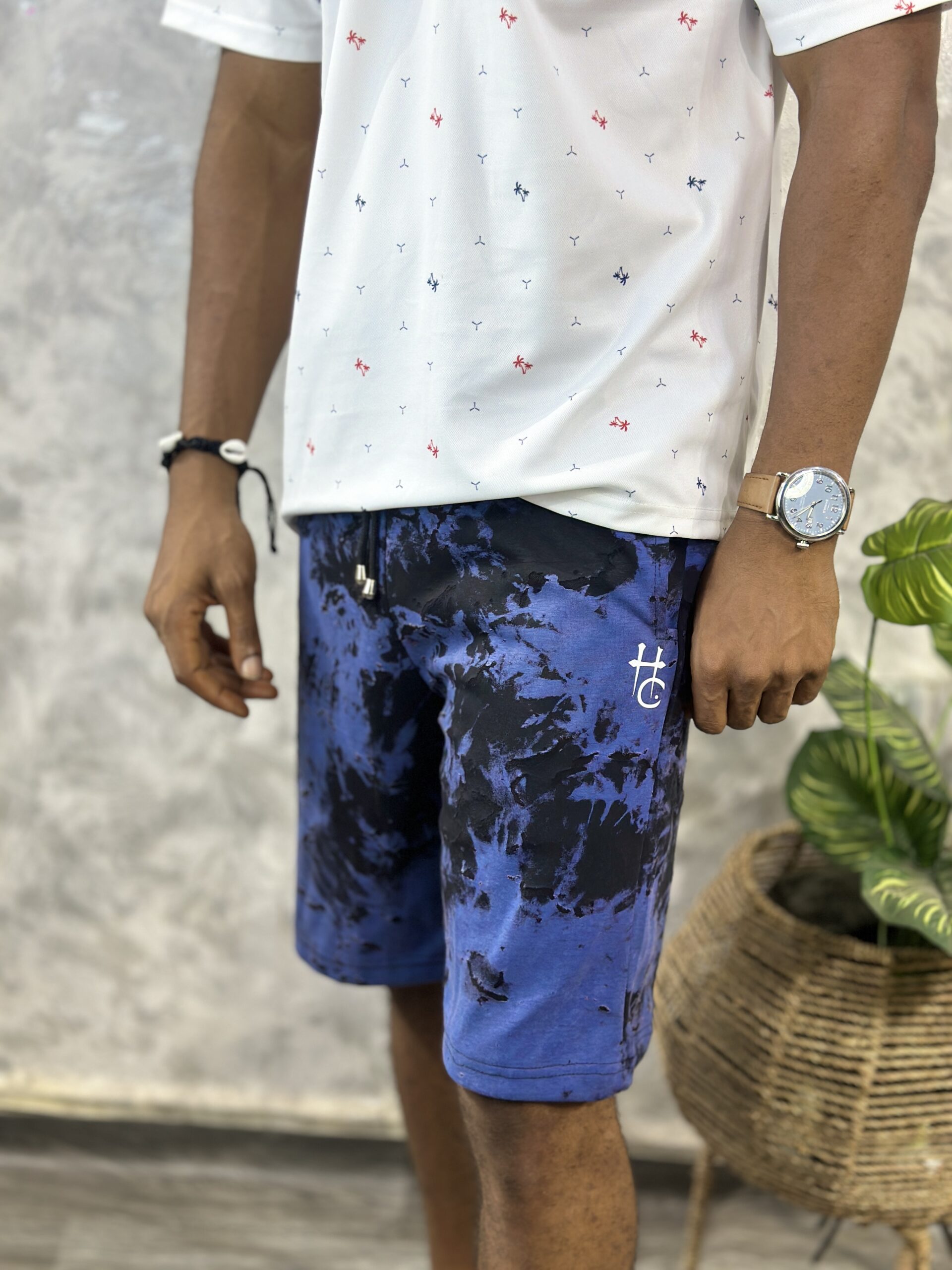 Men’s Blue Abstract Tie-Dye Casual Shorts